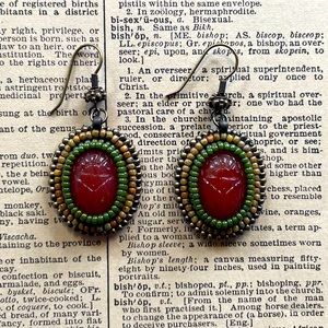 Beaded Carnelian Scarab Earrings